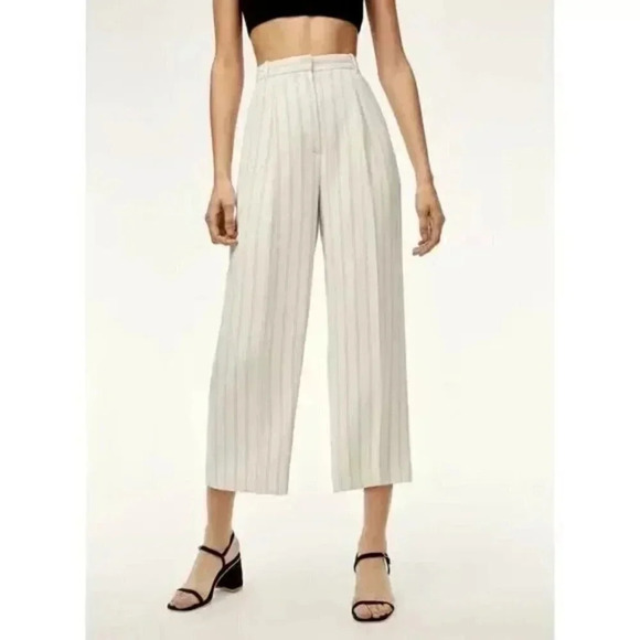 Aritzia Wilfred Talin Black White Striped Crepe Wide Leg Cropped Pants - Picture 2 of 16
